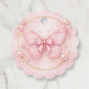 Pink Butterfly 1st Birthday Thank You Scalloped  Favor Tags