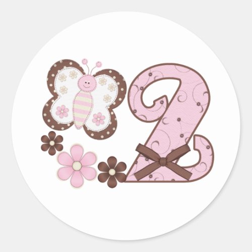 Pink Butterfly 2nd Birthday Classic Round Sticker
