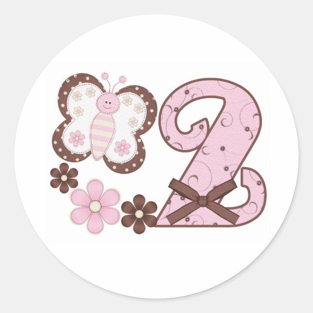 Pink Butterfly 2nd Birthday Classic Round Sticker (Front)