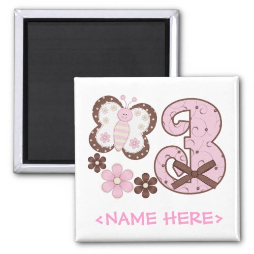 Pink Butterfly 3rd Birthday Magnet