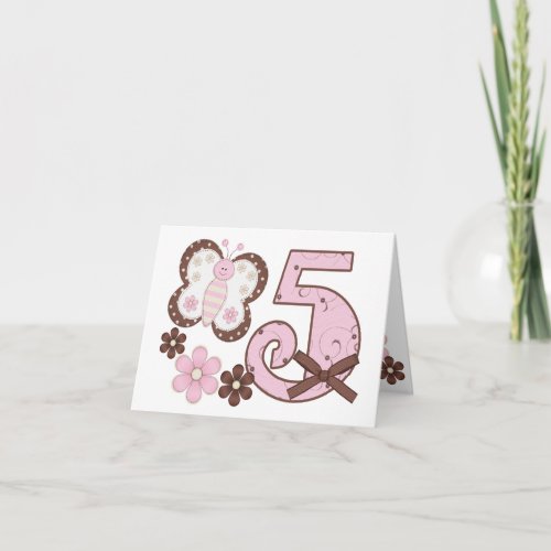Pink Butterfly 5th Birthday Invitations