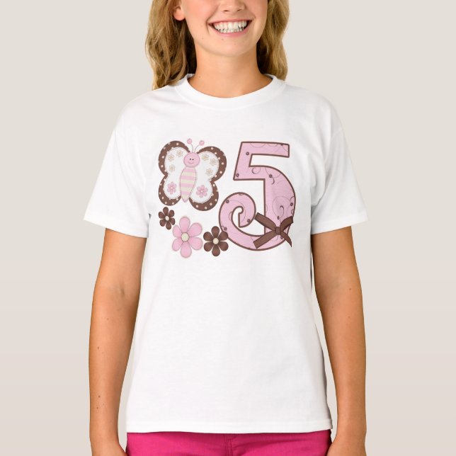 Pink Butterfly 5th  Birthday T-Shirt (Front)
