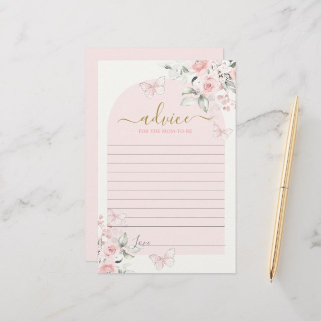 Pink Butterfly Advice for the Mom To Be card (Front/Back In Situ)