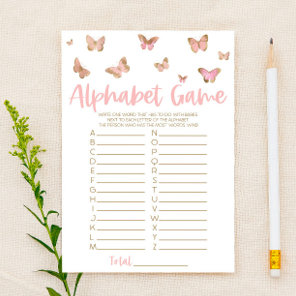 Pink Butterfly Alphabet Baby Shower Game Stationery
