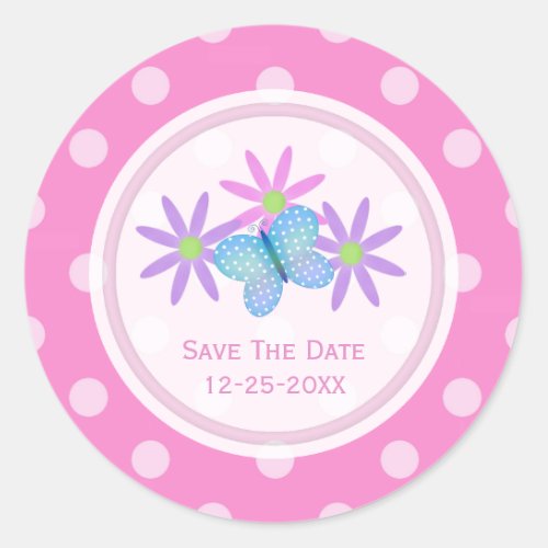 Pink Butterfly and Daisy Save The Date Stickers