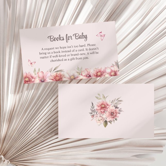 Pink Butterfly and Flower Garden Books for Baby Enclosure Card (Pink Butterfly and Flower Garden Books for Baby Enclosure Card on a white dry palm leaf.)