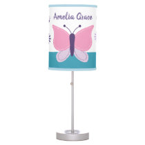 Pink Butterfly and Flowers Baby Nursery Lamp