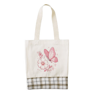 Pink Butterfly and Flowers Zazzle HEART Tote Bag