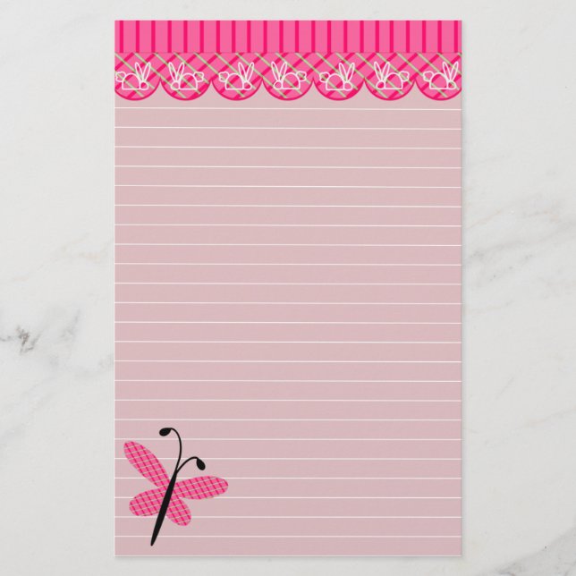 Pink Butterfly and Lace Lined Stationary Stationery (Front)