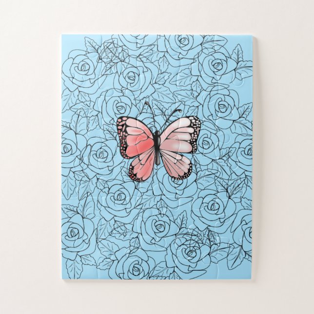 Pink Butterfly And Roses Puzzle Gift (Vertical)