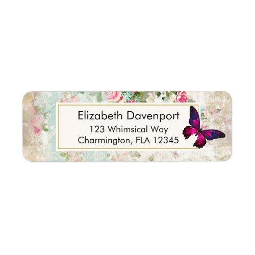 Pink Butterfly and Shabby Vintage Roses Label
