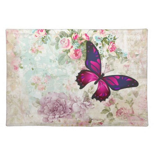 Pink Butterfly and Shabby Vintage Roses Placemat