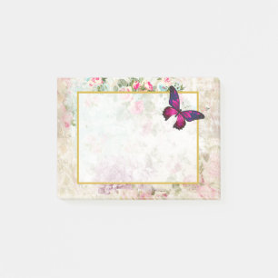 Pink Butterfly and Shabby Vintage Roses Post-it Notes