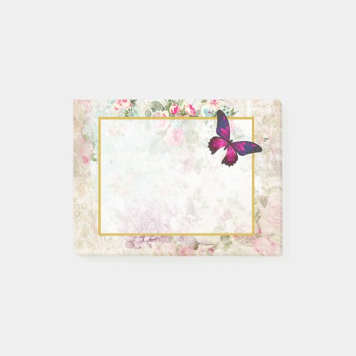 Pink Butterfly and Shabby Vintage Roses Post_it Notes