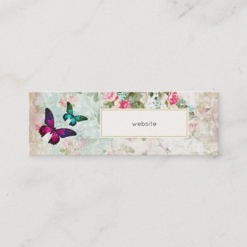 Pink Butterfly and Shabby Vintage Roses Website Mini Business Card