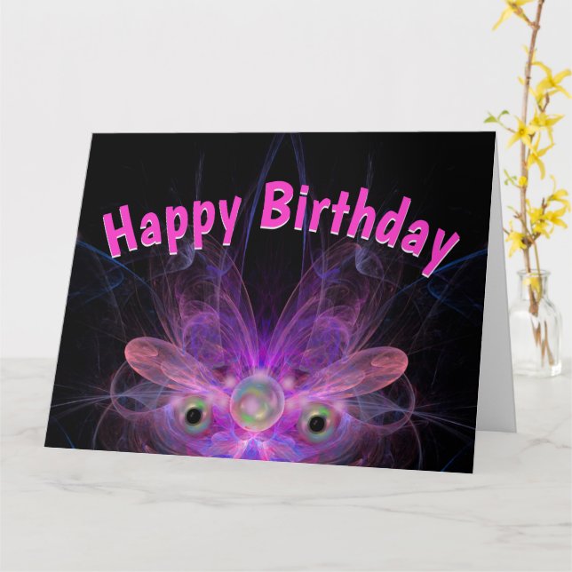 Pink Butterfly Angel Happy Birthday BIG Card (Yellow Flower)