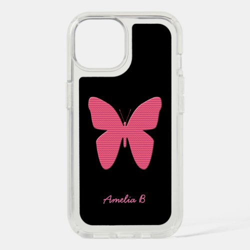 Pink Butterfly Art Drawing  Custom Name iPhone 15 Case