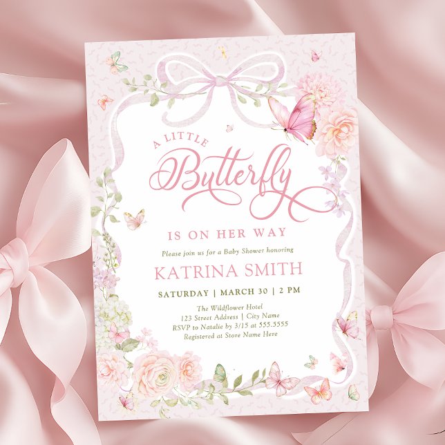 Pink Butterfly Baby Girl Baby Shower Invitation (Creator Uploaded)