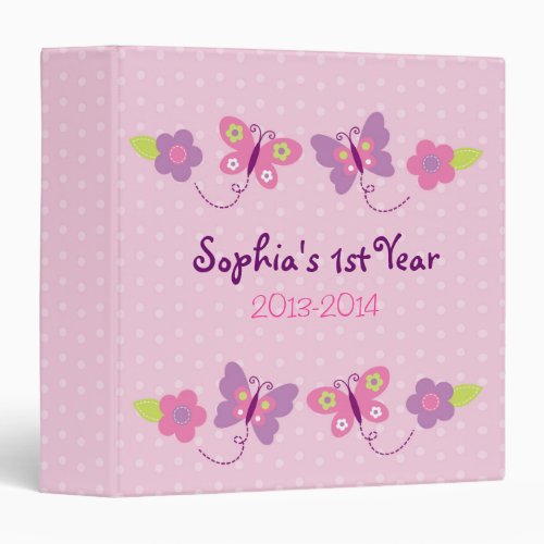 Pink Butterfly Baby Photo Album 3 Ring Binder