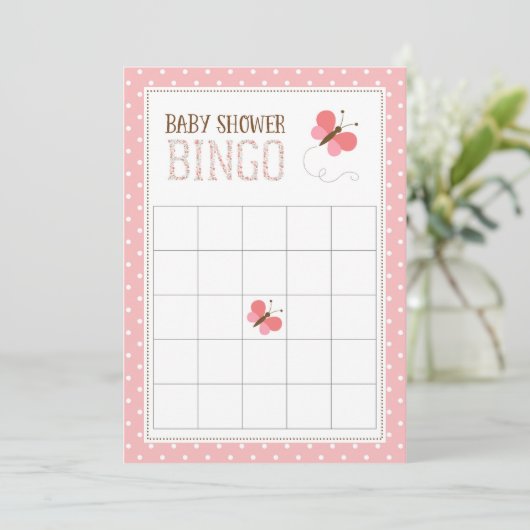 Pink Butterfly Baby Shower Bingo Card (Standing Front)