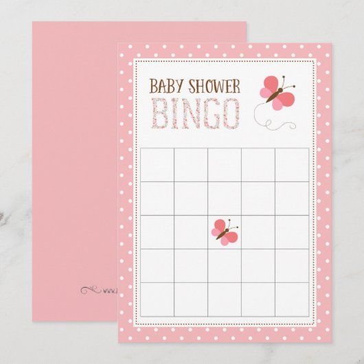 Pink Butterfly Baby Shower Bingo Card (Front/Back)