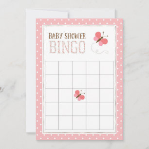 Pink Butterfly Baby Shower Bingo Card