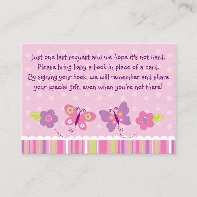Pink Butterfly Baby Shower Book Request Cards (Front)