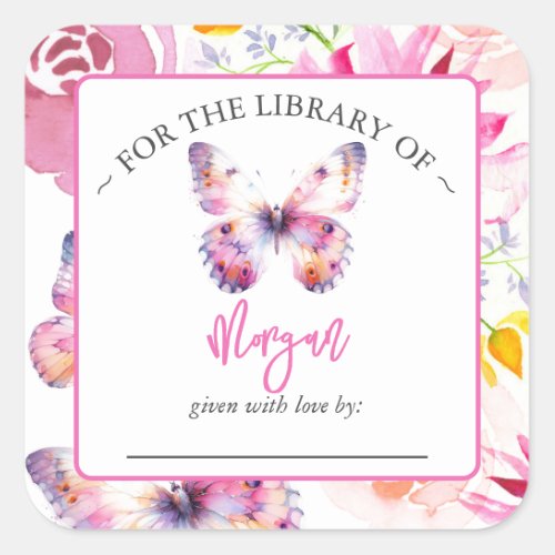 Pink Butterfly Baby Shower Bookplate