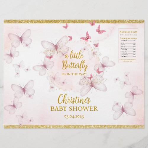 Pink Butterfly Baby Shower Chip Bag Labels Flyer