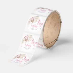 Pink Butterfly Baby Shower Classic Round Sticker