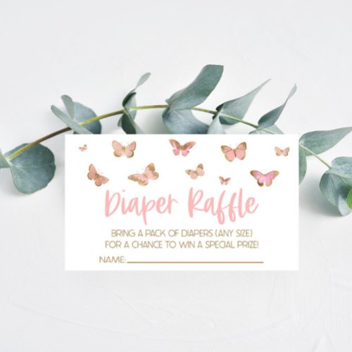 Pink Butterfly Baby Shower Diaper Raffle Card