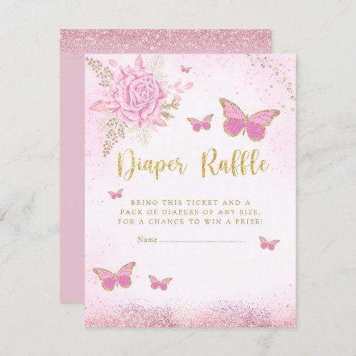 Pink Butterfly Baby Shower Diaper Raffle Ticket Invitation