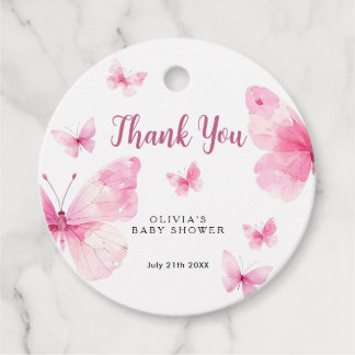 Pink Butterfly Baby Shower Favor Tags