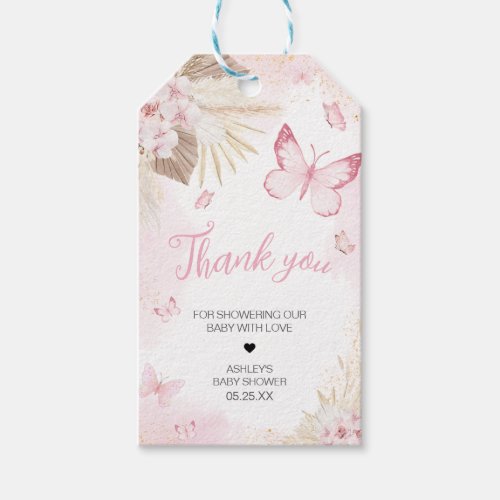 Pink Butterfly Baby Shower Favor Tags