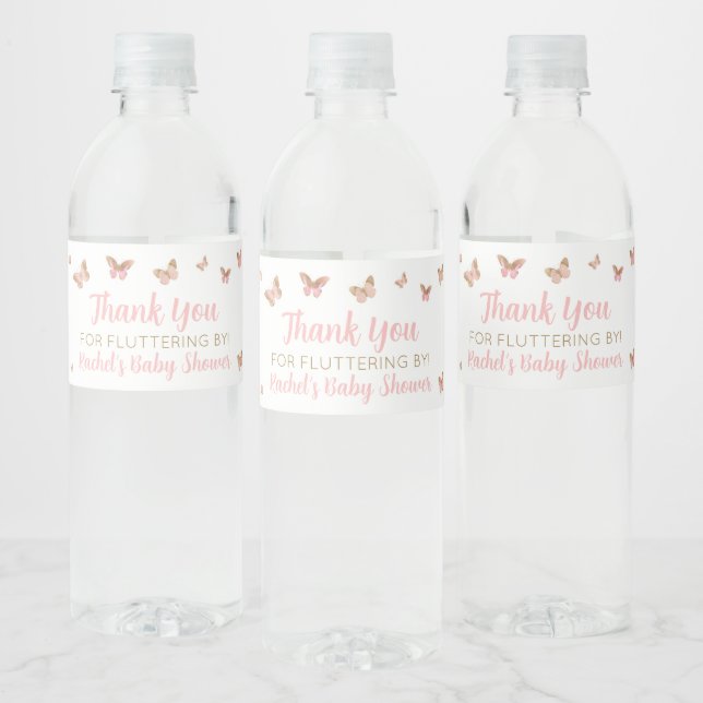 Pink Butterfly Baby Shower Favor Water Bottle Labe Label (Bottles)