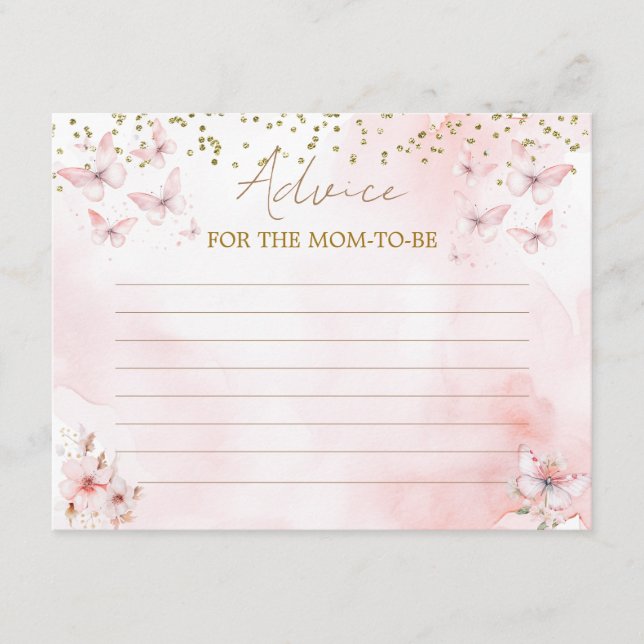  Pink Butterfly Baby Shower Girl Advice for Mommy Enclosure Card (Front)