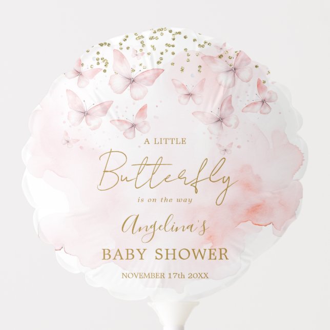  Pink Butterfly Baby Shower Girl Balloon (Front)