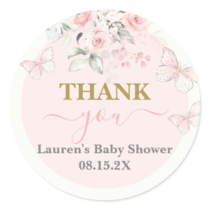 Pink Butterfly Baby Shower Girl Classic Round Sticker