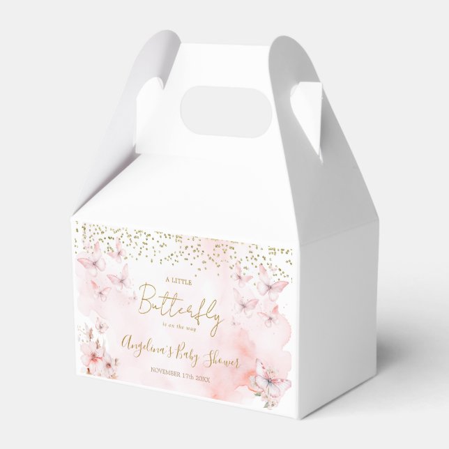 Pink Butterfly Baby Shower Girl Favor Gift Boxes (Front Side)