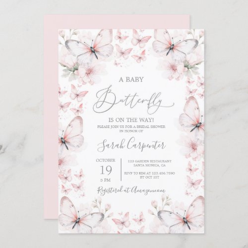 Pink Butterfly Baby Shower Girl Invitation