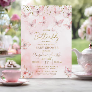 Pink Butterfly Baby Shower Girl Invitation