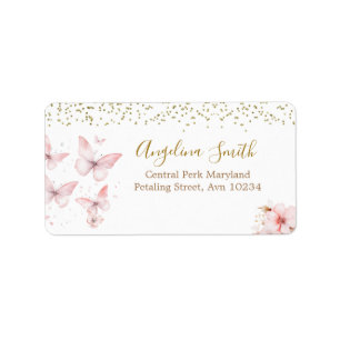 Pink Butterfly Baby Shower Girl Label