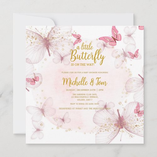 Pink Butterfly Baby Shower Invitation