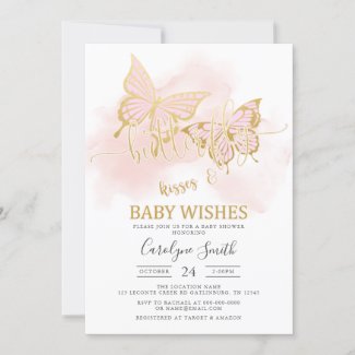 Gold and Pink Butterfly Baby Shower Invitation