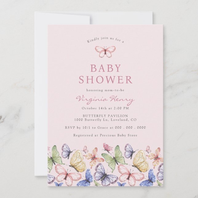 Pink Butterfly Baby Shower Invitation (Front)