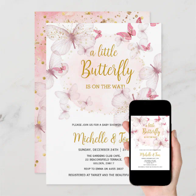 Pink Butterfly Baby Shower Invitation Zazzle