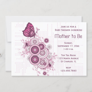 Pink Butterfly Baby Shower Invitation