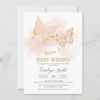 Pink Butterfly Baby Shower Invitation