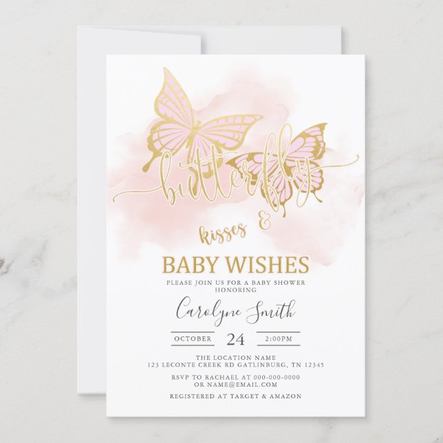 Pink Butterfly Baby Shower Invitation (Front)