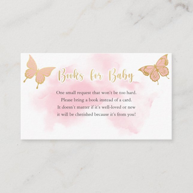 Pink Butterfly Baby Shower Invitation Book Request (Front)